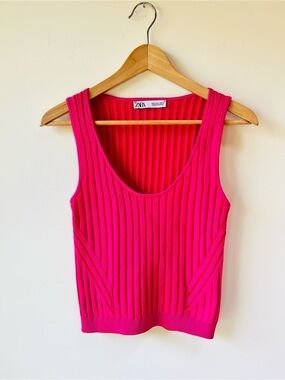 Zara Pink & Orange Ribbed Knit Tank Top - S